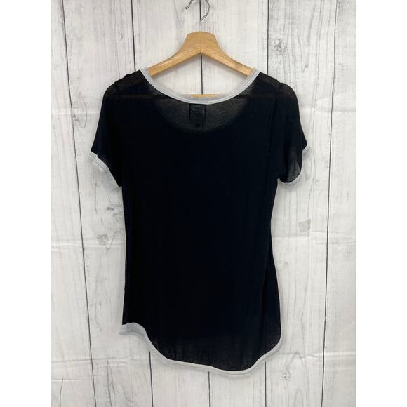 Bobeau XS Black Burnout White Fringe Tee Shirt T-Shirt Short Sleeve - Picture 2 of 9